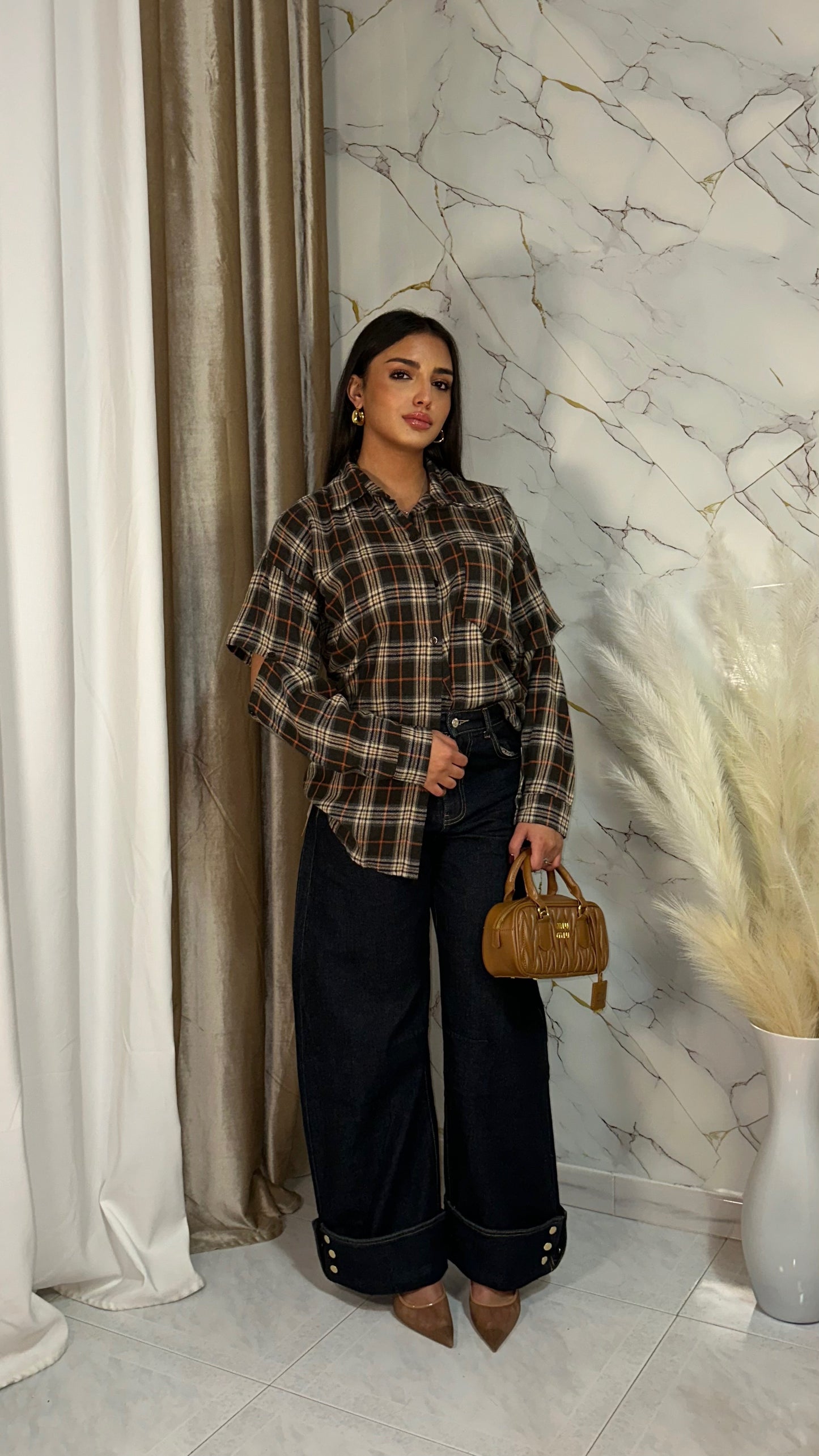 CAMICIA SCOTLAND CON MANICOTTI MOKA-ARANCIO