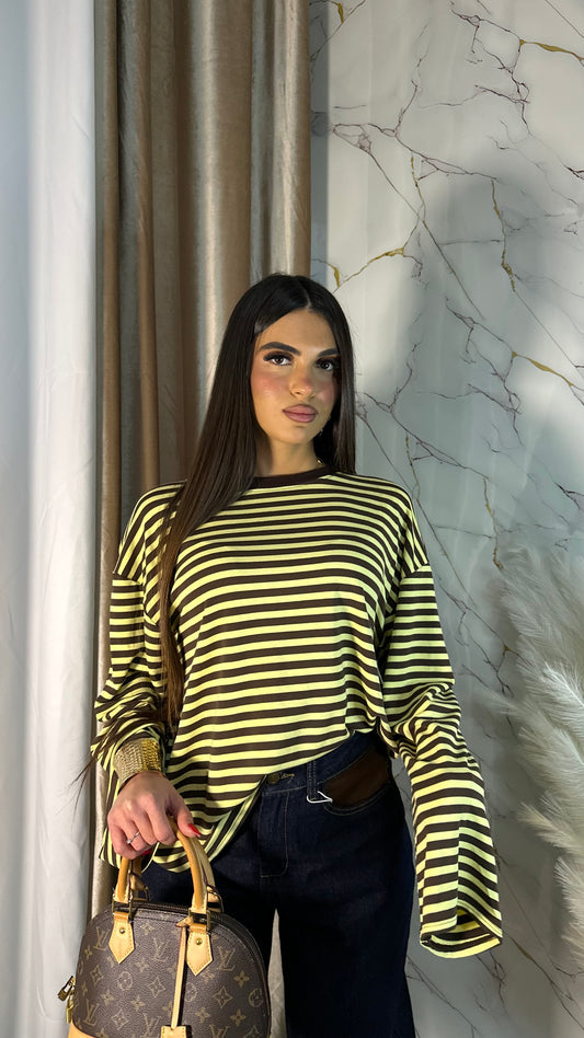 MAGLIA OVER RIGHE GIALLO-MARRONE